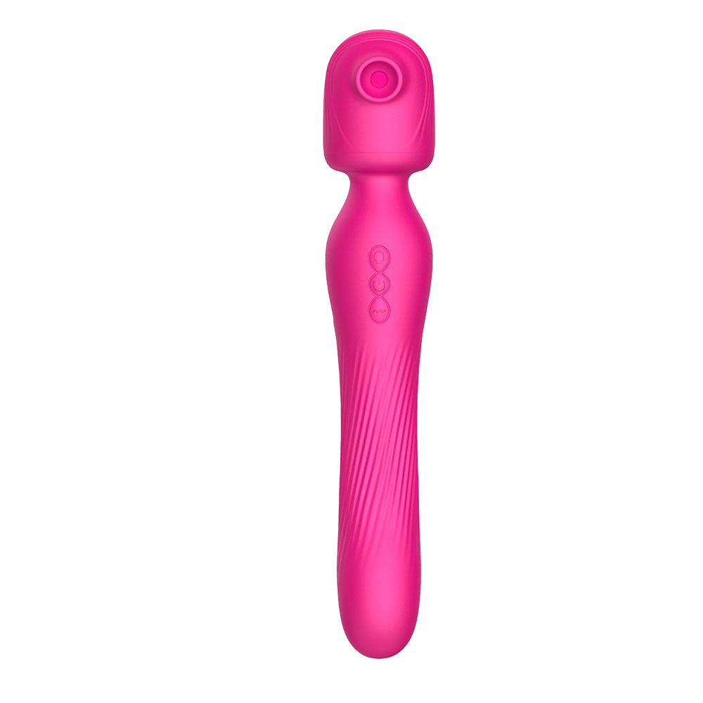 Varinha dupla de silicone com funções de sucção e vibração rosa vermelha